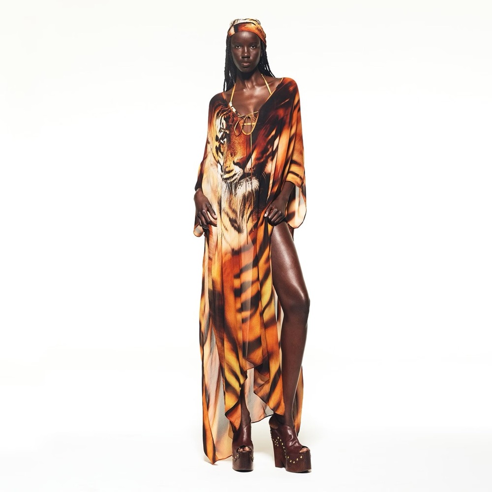 Skims X Roberto Cavalli Tiger Face Print Long Kaftan NWT NWB Small - Picture 3 of 9